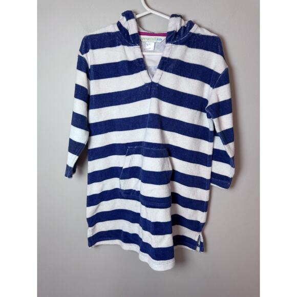 Garnett Hill Kids Blue White Stripe Terry Cloth Swim Cover Up Sz XS (2-3) NEW - Picture 2 of 8